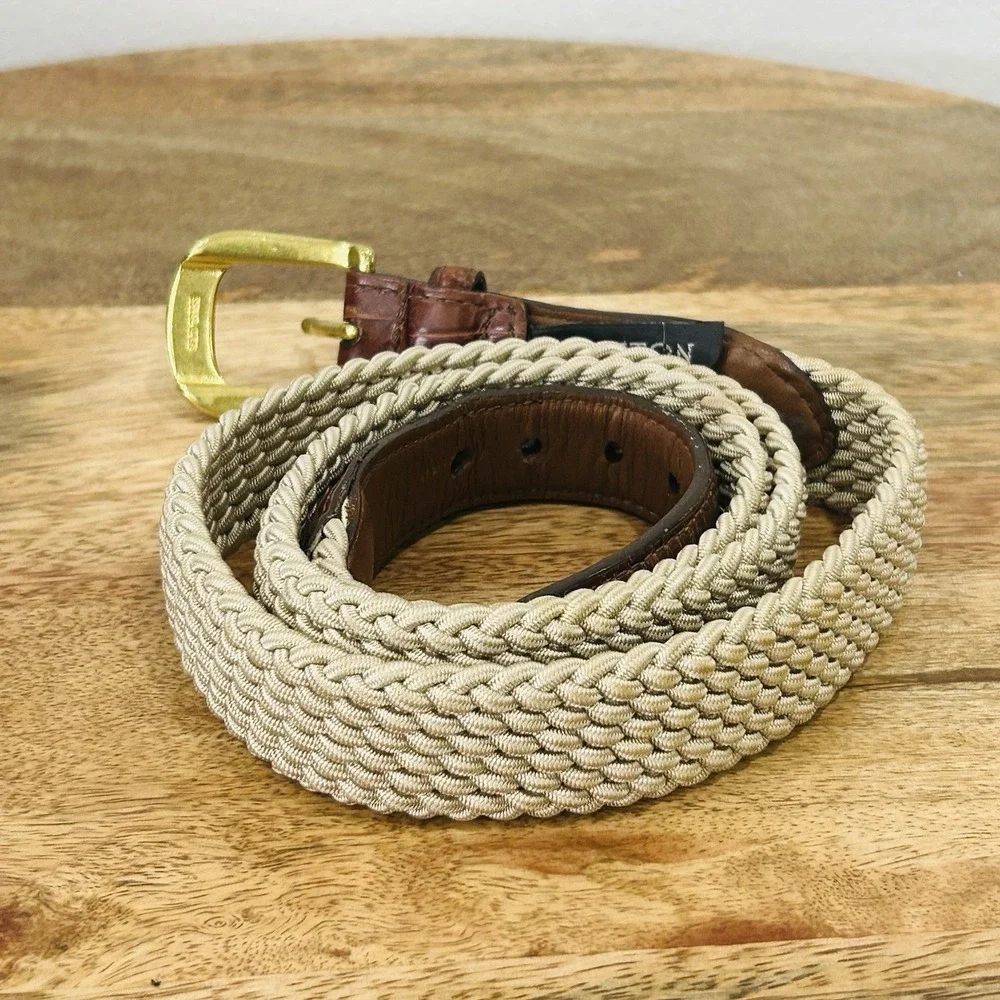 Brighton Men's 42 Stretch Braided Croco Belt Solid Brass Buckle Elastic